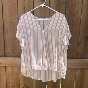 Mustard Seed Oxford Ruffle Stripe Top Size Large NWT